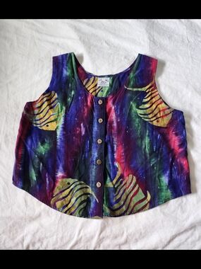 Hippie Boho Tie-Dye Button-Front Top with Fish